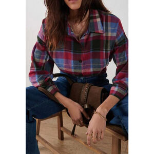 Ba&Sh Marylou Plaid Long Sleeve Button-Up Bomber Jacket Pink/Blue Womens 0/US 2